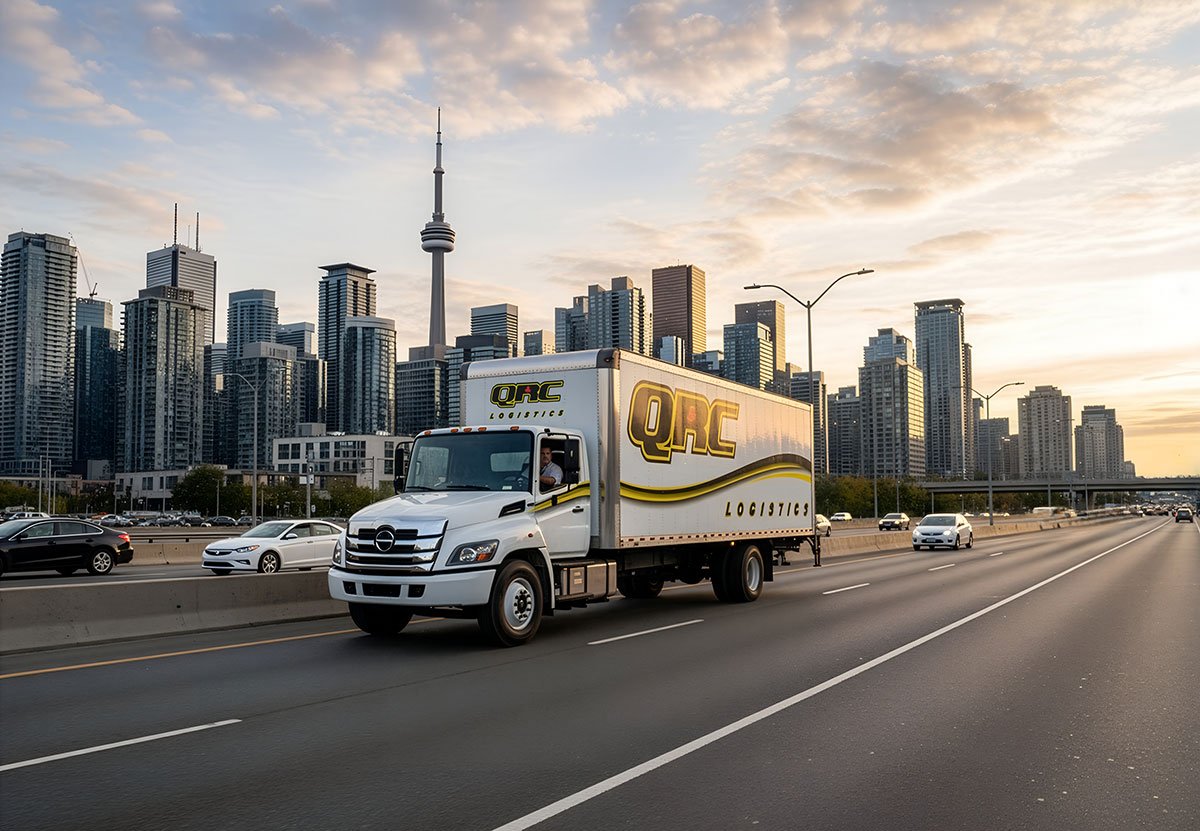 3PL logistics service provider truck delivering promotional material to Canadian retailer