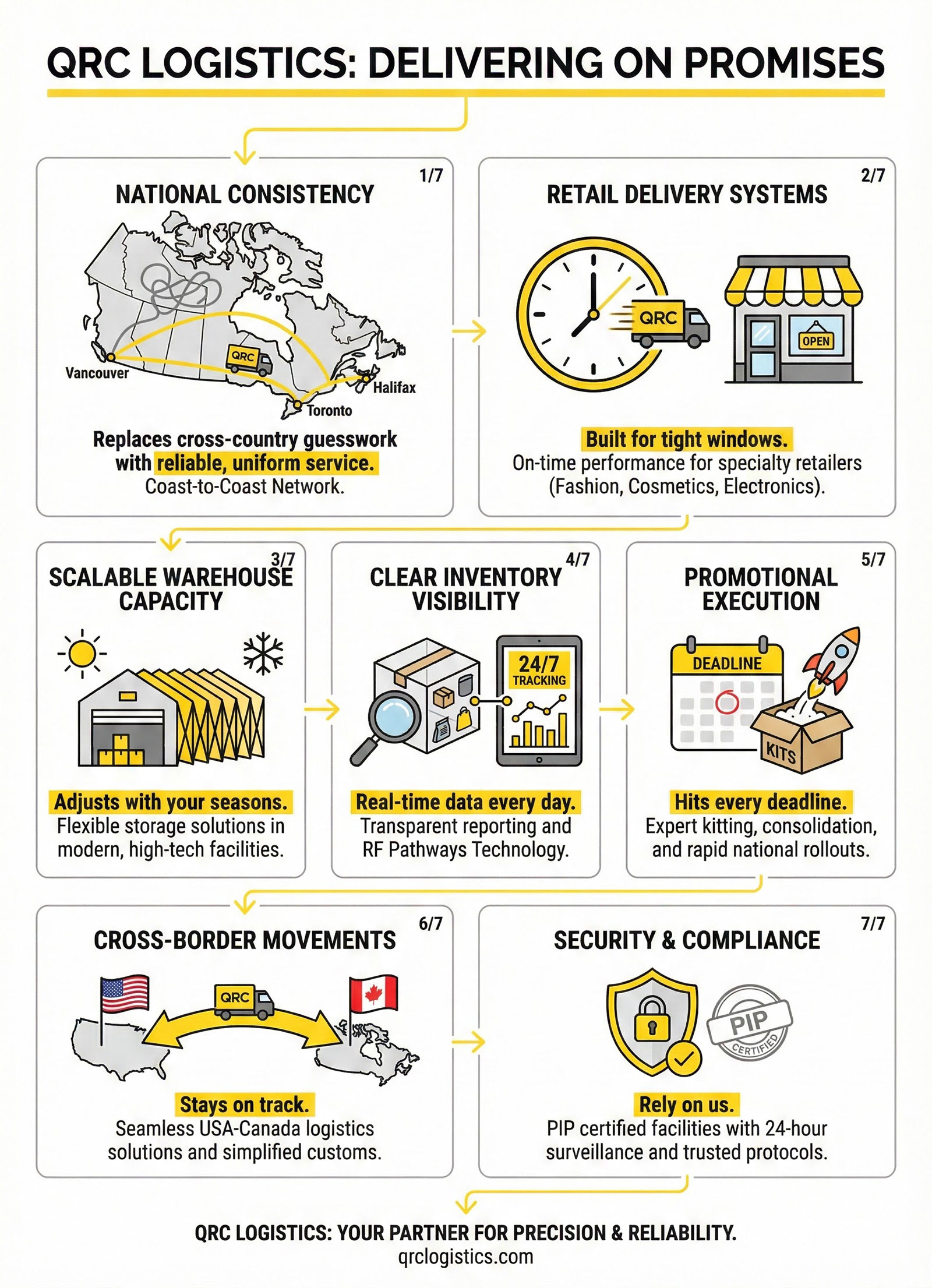 Infographic explaining the benefits of using QRC Logistics as your 3PL Canada logistics partner.