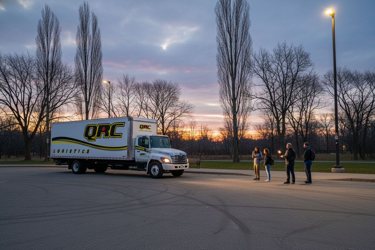 QRC truck arriving at Burlington Central Park for the Women's Run Marketing Campaign