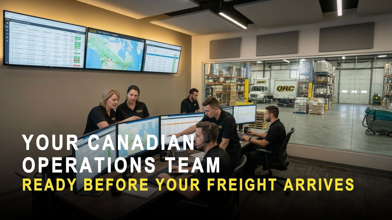 Logistics operations team coordinating cross-border freight from their command center in Halton Hills warehouse