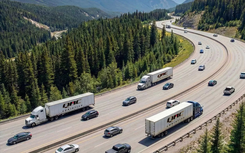 QRC Logistics trucks moving freight through Canadian mountains for regional transport and 3PL delivery QRC Logistics trucks moving freight through Canadian mountains for regional transport and 3PL delivery